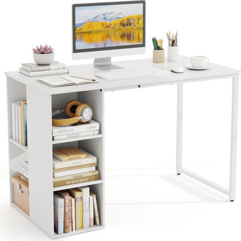 COSTWAY 115 CM Computer Desk Modern Home Office Desk-White (1/5)