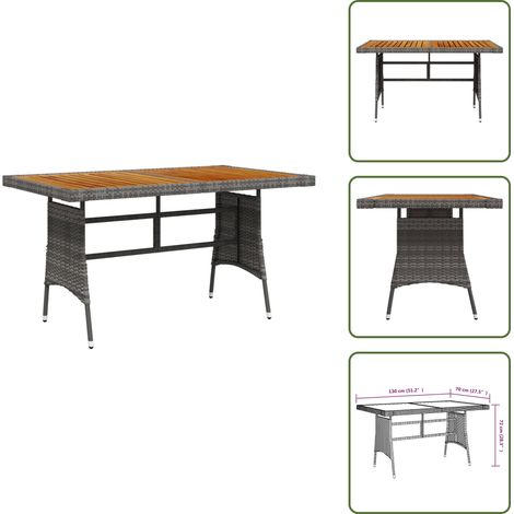 Tavolo in legno acacia - vidaXL Tavolo Giardino Grigio 130x70x72cm Polyrattan e Massello Acacia - Tavolo esterno