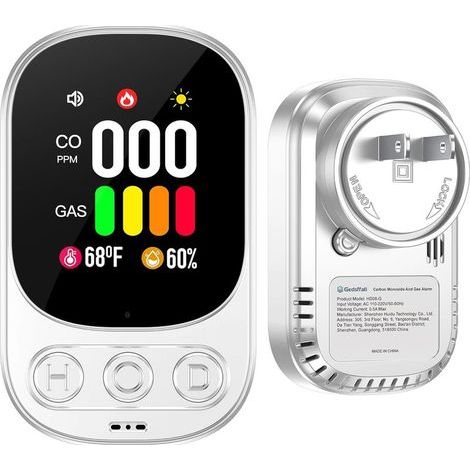 4-in-1-Kombinationsgerät für Gas- und Kohlenmonoxidmessung, Temperatur- und Feuchtigkeitsmessung bei Erdgas (CO), mit 2,1-Zoll-HD-Display und Anzeige, Weiß (1/4)