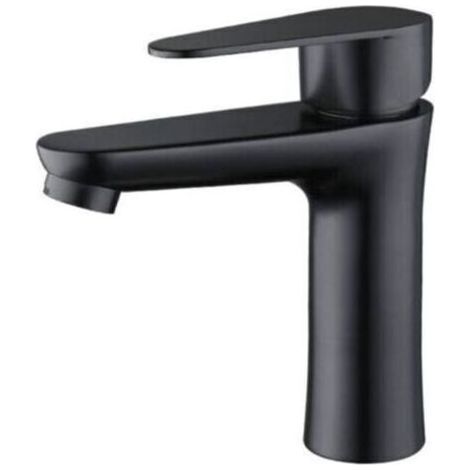 Robinet de salle de bain noir mat - Mitigeur élégant pour lavabo, eau chaude/froide, lavage des mains (1/4)