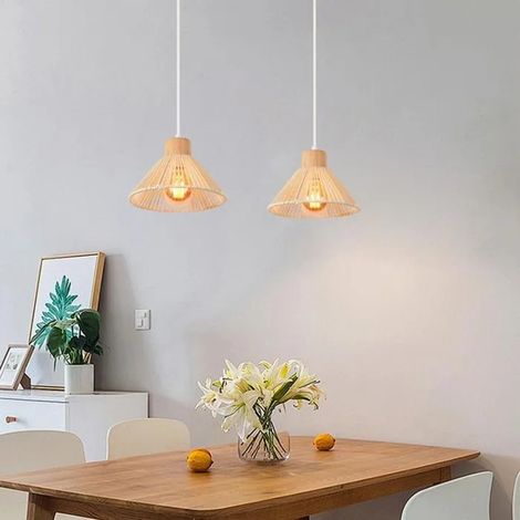2x Lampe Suspension Vintage,22cm Lustre Luminaire Industriel en Rotin Blanc Lampe de Plafond Rétro pour Salon Chambre (1/5)