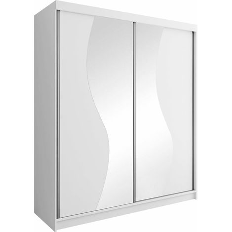 Armoire Dover 105, Blanc, 200x200x62cm, Portes d'armoire: Coulissantes, Nombre d'étagères: 9