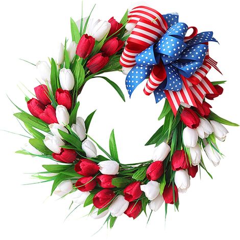 Guirlande Festive - Guirlande Porte - Guirlande Murale - Tulipes Rouges Et Blanches - 50 cm - Décor Patriotique Pour 4 Juillet (1/5)