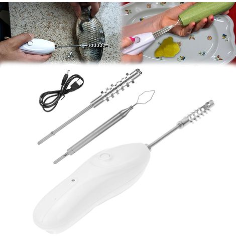 Descamador de pescado, pelador de frutas y verduras, descamador de pescado portátil, descamador de pescado eléctrico con 2 cabezales de corte (1/5)