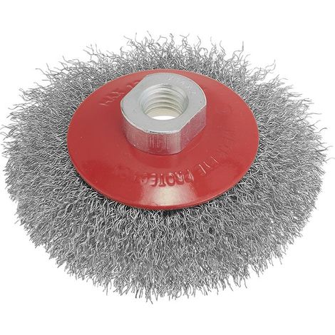 Brosse conique a fils ondules en inox 90 mm connexion m14 scf090i