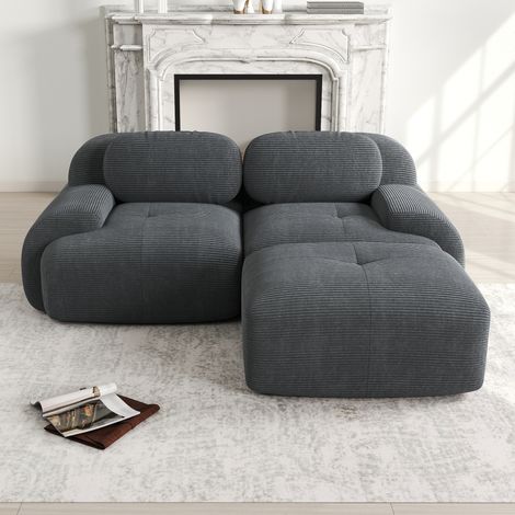 Divano angolare modulare in tessuto a coste, 208 x 178 x 70 cm, grigio DESVIAE (1/5)