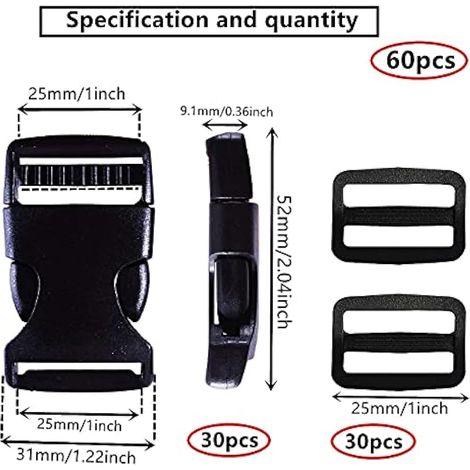 30 pièces Boucles en Plastiques pour Sangle 25 mm, Boucle Plastique Noir Clip Fermoir pour Sangle, Accessoires de Sac à Dos, Tente, Sac à Dos Enfant, Collier de Chien, 30 pièces Curseur (1/5)