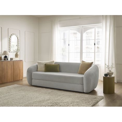 BOBOCHIC - Canapé droit convertible déplimousse NEYO tissu lisse   Gris clair (1/5)