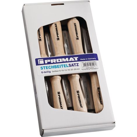 Promat Stechbeitel-Satz 6,10,12,16,20,26 mm Weißbuchenheft Ulmer Form 6-teilig