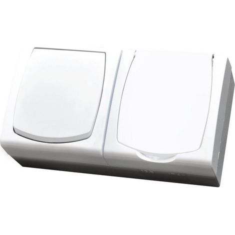 Madera Interruptor hermético simple + enchufe hermético simple con tapa, blanco ZH-NŁ1G/00/w