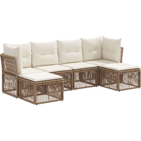 Gartensofa-set 6 pcs Beige Poly-Rattan vidaXL
