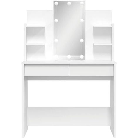 Coiffeuse avec Miroir LED Intégré, Table de Maquillage Blanche 96x40x142 cm, Meuble de Toilette avec Rangement pour Chambre (1/5)