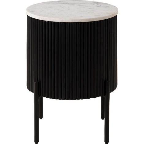 Beistelltisch rund Mango 40x40x52 schwarz lackiert / Marmor weiß BARCELONA 130