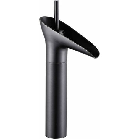Robinet de lavabo de salle de bain, robinet style cascade, mitigeur rétro noir à poignée unique, eau chaude et froide réglable, en laiton, finition émaillée cuite multicouche.-DOU