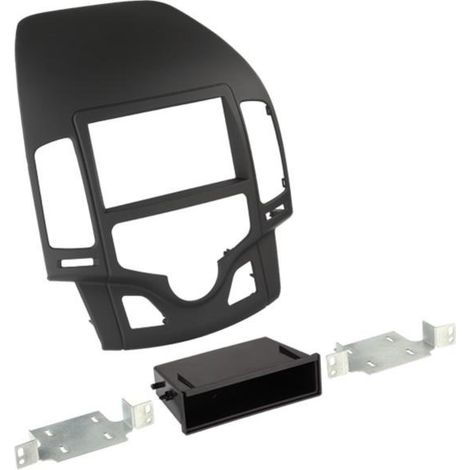 Kit Facade autoradio 2DIN compatible avec Hyundai i30 07-12 vide poche Noir Rubber touch Clim auto