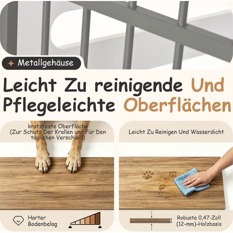 Jaula para perros de interior con comederos elevados, mueble auxiliar de MDF y metal blanco y madera clara, diseño escandinavo para salón o dormitorio – CHICFURN (1/5)