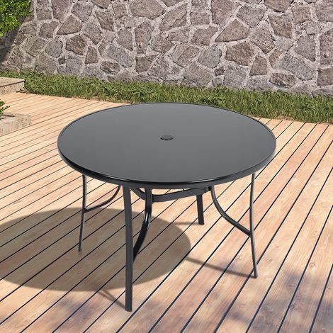 105CM Garden Glass Top Table With Umbrella Hole, Round