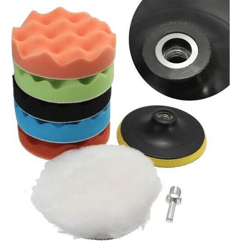 KIT LUCIDATURA AUTO DISCHI SPUGNA TAMPONE PLATORELLO 150 MM 6&quot POLLICI 7 PZ 005x