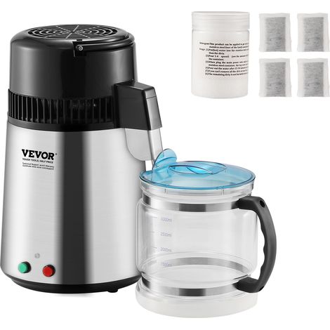 VEVOR Destilador de Agua 4 L Máquina de Agua Destilada 1 L/h 24 L/día Máquina de Destilación de Agua Interior en Acero Inoxidable de Grado Alimenticio Alta Eficiencia para Purificar Agua del Grifo
