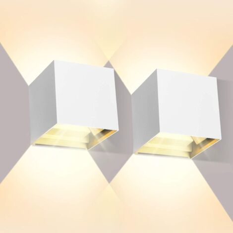 royaluxe- (2PCS)12W Applique Murale Led Blanc Lampe Murale Carrée D'Intérieur Applique Murale Aluminium Moderne Pour Chambre À Coucher, Cuisine, Blanc Chaud (1/5)