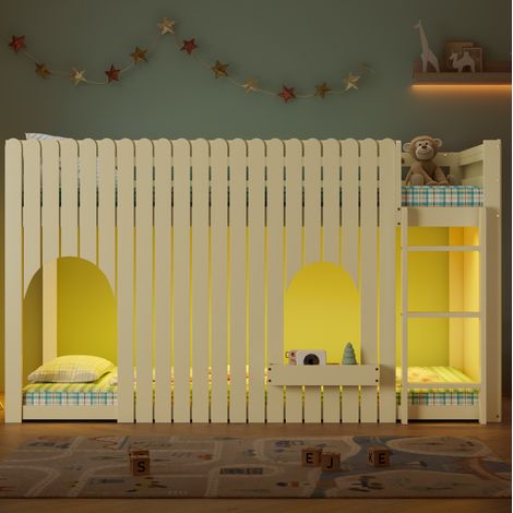 MEUBLIV Hochbett 90x200 cm Natur – mit LED-Beleuchtung und Leiter, ohne Matratze (1/5)