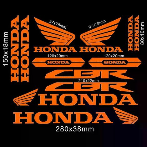 Kit d'autocollants en vinyle avec logo Honda pour moto, CBR et HRC, pour réservoir et casque. Couleur : orange CBR. (1/4)
