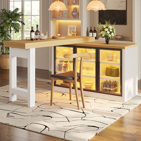 Table à manger extensible 120-197x40x72 cm MDF et verre blanc, rangement gain de place – MEUBLIV (1/5)