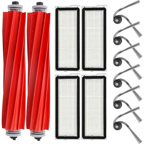 Lot de 12 Pièces Accessoires de Rechange Compatibles avec Roborock QV 35A / QV 35S / QR 798 / QR 598 Robot Aspirateur, 2 Brosses à rouleau + 6 Brosses Latérales + 4 Filtres