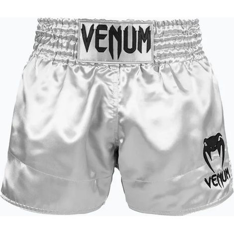 Pantalones cortos clásicos Venum Muay Thai, plateados/negros, talla M