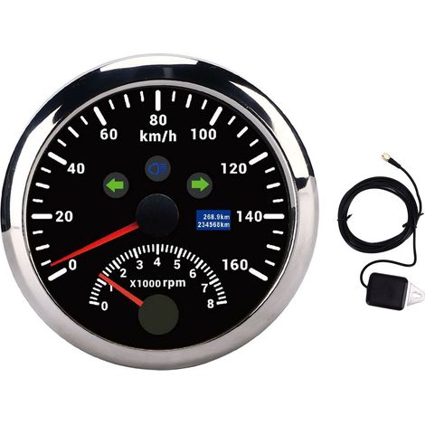 Compteur de vitesse GPS 85mm 160 km/h 0-8000 tr/min tachymètre jauge LCD rétro-éclairage rouge pour voiture bateau Yacht RV camion noir (1/5)