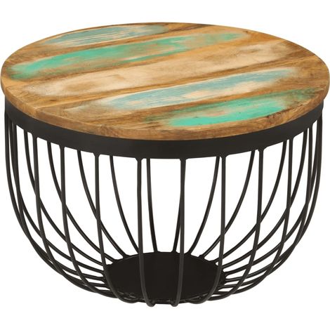 Couchtisch Ø50x35 cm Altholz Massiv und Stahl