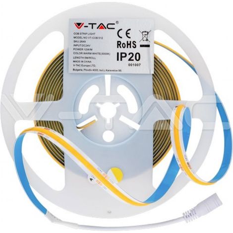 Kit de tira LED V-TAC 420 COB Blanco cálido 10 W IP20 DC24V 1000 LM/M CRI95 (2649+3272)