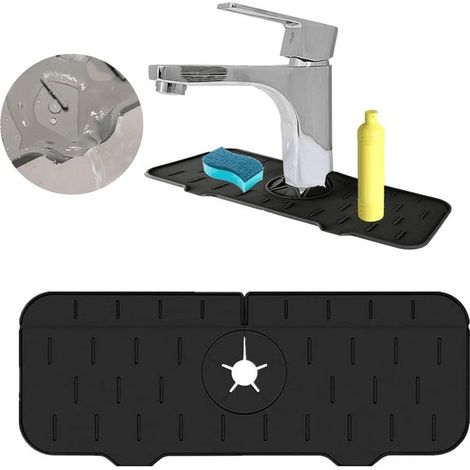 Silikon-Wasserhahnmatte mit Anti-Tropf-Griff für Küchenspüle, Abflussmatte für Küchen- und Badezimmerwaschbecken (schwarz)