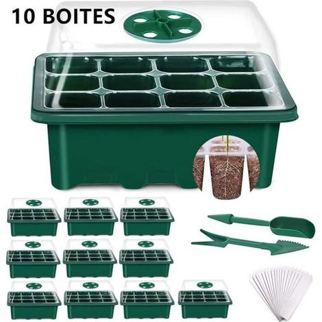 Bardusch - Bac à semis Mini Serre pour Plantes 10Pcs Plateaux de Culture Serre Intérieure Pépinière Boîte de Culture avec Couvercle -VERT (1/4)