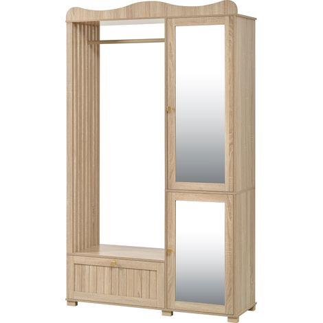 Garde-robe avec miroir et portant ouvert, penderie compacte, rangement pratique avec tiroir et 2 portes, idéale pour chambre et couloir (1/5)