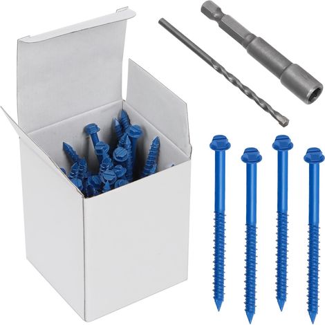Lot de 52 vis à béton 1/4" x 3-1/4", tête de rondelle hexagonale, vis à béton avec douille de forage et douille hexagonale, maçonnerie auto-taraudeuse pour l'ancrage (1/5)