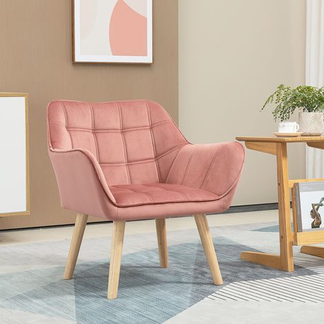 Butaca de Salón Moderna Tapizado en Terciopelo con Asiento Ancho Patas de Madera Sillón Relax para Sala de Estar Rosa (1/5)