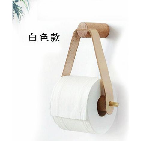 Toilettenpapierhalter aus Holz im Retro-Stil für Küche, Bad, Toilette, mit Griff aus Kupfer und Leder - Weiß (1/4)
