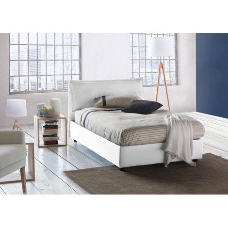 Talamo Italia Lit carré et demi Gloria, Lit conteneur avec revêtement en tissu, 100% Made in Italy, Ouverture frontale, convient pour matelas cm 120x190, Blanc, avec emballage renforcé (1/3)