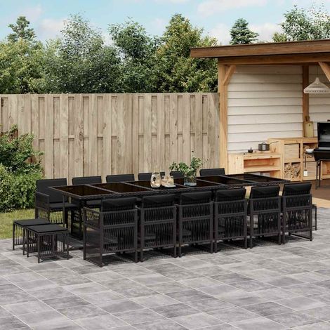 Ensemble à manger de jardin 17 pcs-Salon de jardin coussins noir résine tressée 628734 (1/5)