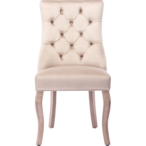 Juego de 4 sillas de comedor beige de terciopelo con respaldo alto y capitoné (1/5)