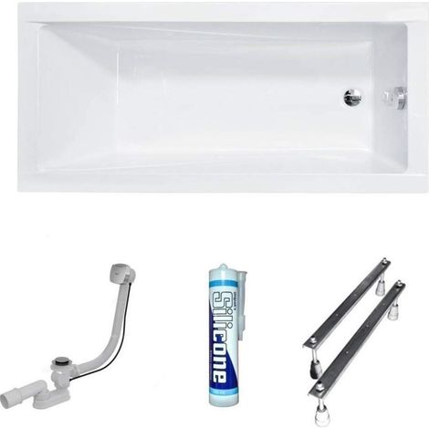 ECOLAM® Badewanne 170x70 cm Rechteck Modern Design Acryl Wanne weiß + Ablaufgarnitur Füße Silikon Rechteckbadewanne mit antibakterieller Beschichtung