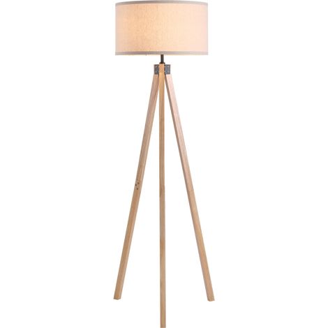 Lampadaire trépied style scandinave 40 W max. dim. 45L x 45l x 152H cm bois de pin lin beige - Ce luminaire de haute qualité allie design élégant et fonctionnalité optimale, parfait pour embellir v... (1/5)