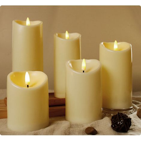5 bougies LED sans flamme avec minuterie et télécommande (fonctionnant sur piles) et mèches clignotantes simulées (1/5)