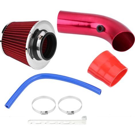 Cold Air Intake System, Universal 76mm 3 Inch Car Cold Air Intake Filter Aluminum Induction Pipe Kit (Red)