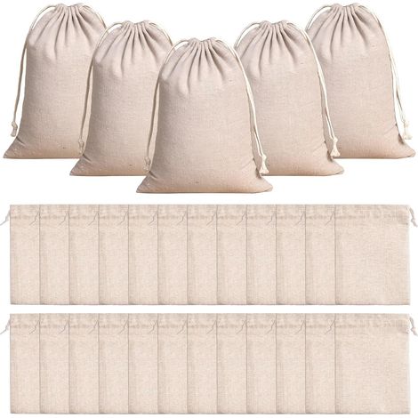 24 Pièces Petits Sacs en Tissu avec Cordon de Serrage, 15x20cm  Sacs en Coton à Cordon Coulissant Réutilisable,Pochette Tissus Cadeau, pour Anniversaire, Mariage, Fête d'enfant, Baptême (1/5)
