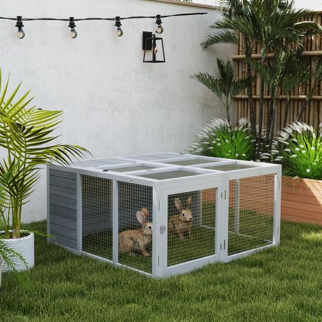 Enclos extérieur pour petits animaux, clapier à lapins, structure en bois, pliable, pour une utilisation intérieure et extérieure, gris clair (1/5)