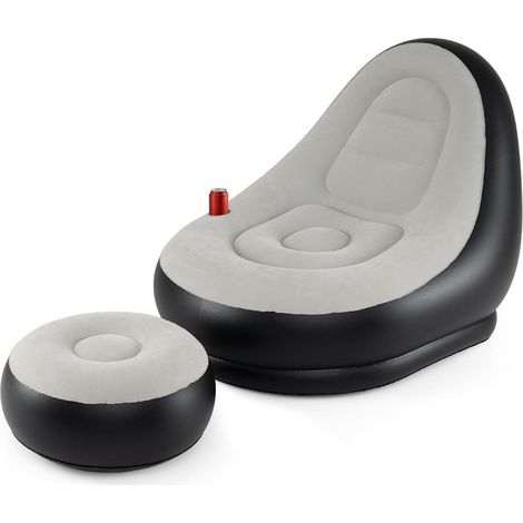 COSTWAY Poltrona Gonfiabile con Poggiapiedi, Portatile,Floccaggio PVC, Portabicchiere (1/5)