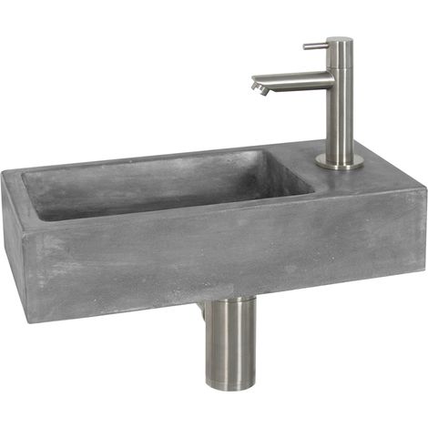 Differnz Juti kit lave-mains - 38.5x18.5x9cm - Rectangulaire - 1 trou de robinet - Chrome - Béton Gris (1/5)