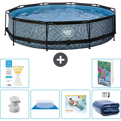 Exit Pool Rund - Steinoptik - 360x76 cm - 7-teilig S345